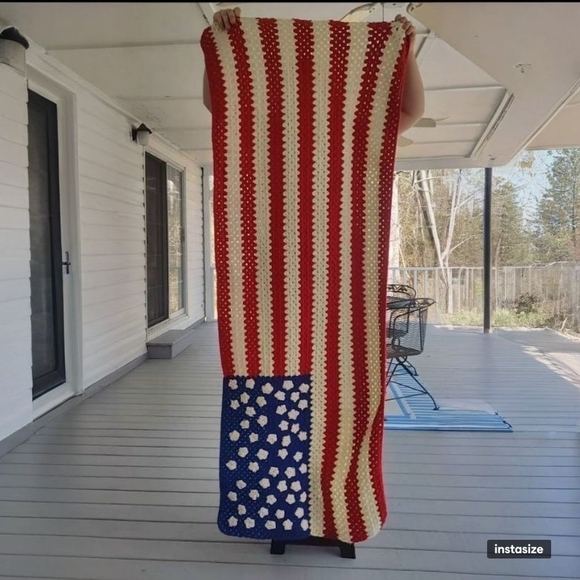 Patriotic Crochet Blanket - Red White and Blue